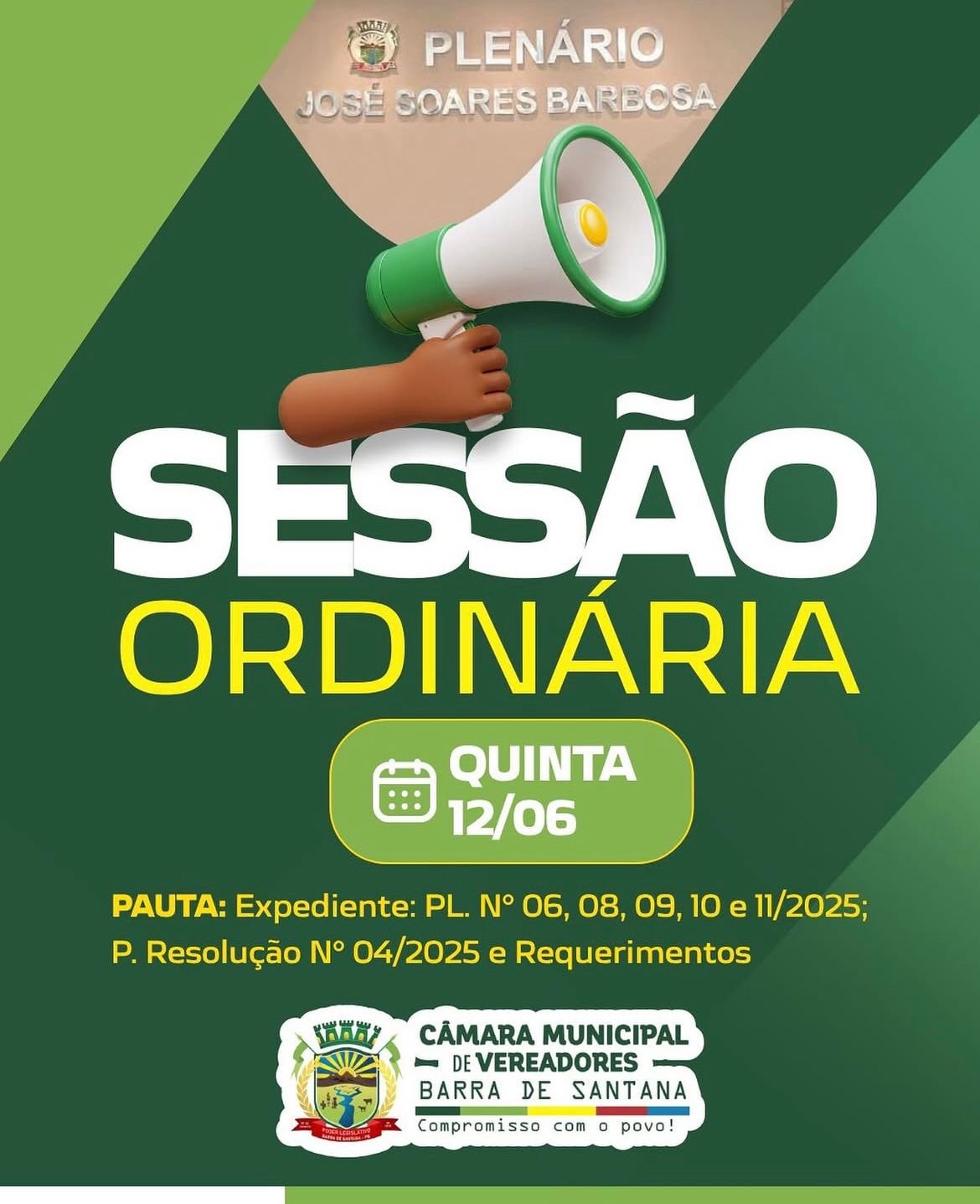 Sessão Ordinária nesta quinta-feira (12/06)